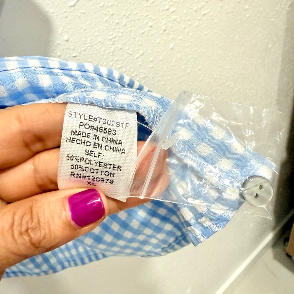 entro Light Blue Gingham Button-Down Ruffle Hem Top XL - Picture 4 of 8